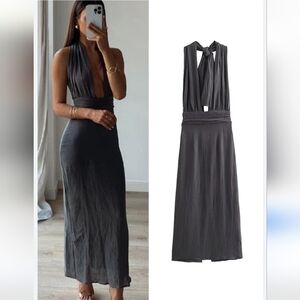 ZARA Linen Halter Dress NWT